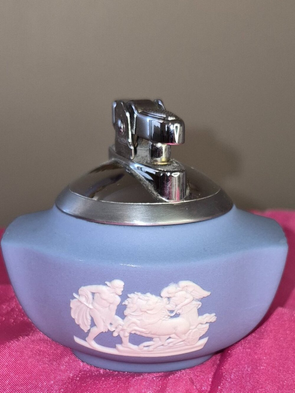 Vintage Ronson Table Lighter with light blue Wedgewood Jasperware base.